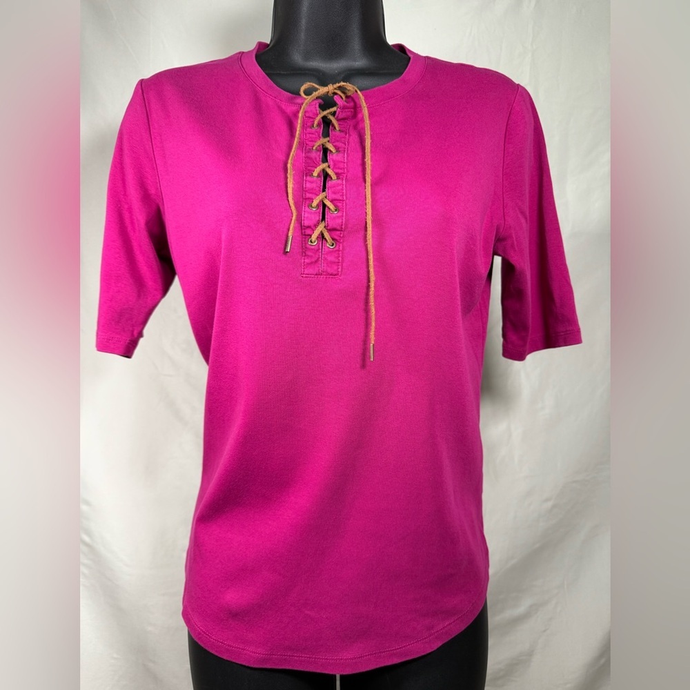 Lauren Ralph Lauren Blouse Women szL Hot Pink Leather Lace Up Front Edgyโ Y2K